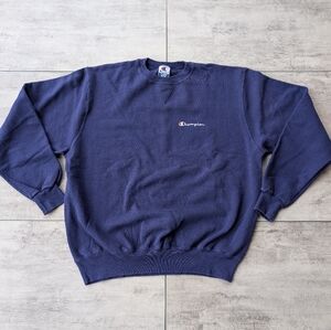 Vintage Y2K Champion Blank Navy Embroided Crewneck Sweatshirt Adult XL